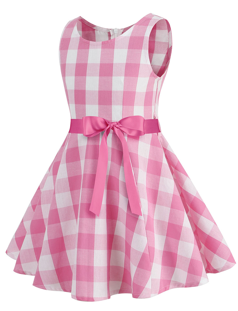 Kids Little Girls' Dress Pink And White Plaid Barbie Retro Swing Dress