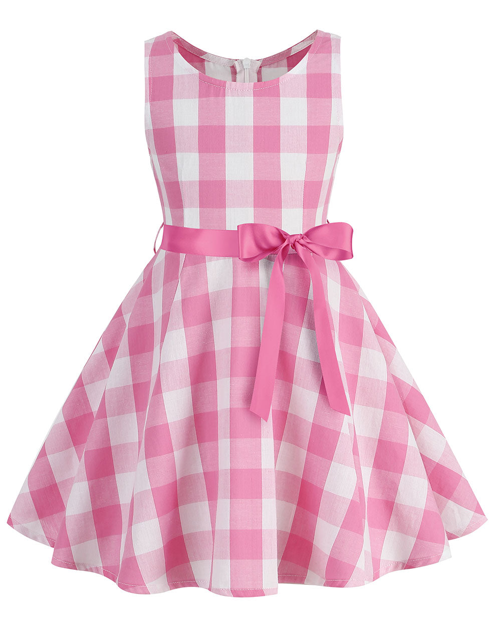 Kids Little Girls' Dress Pink And White Plaid Barbie Retro Swing Dress